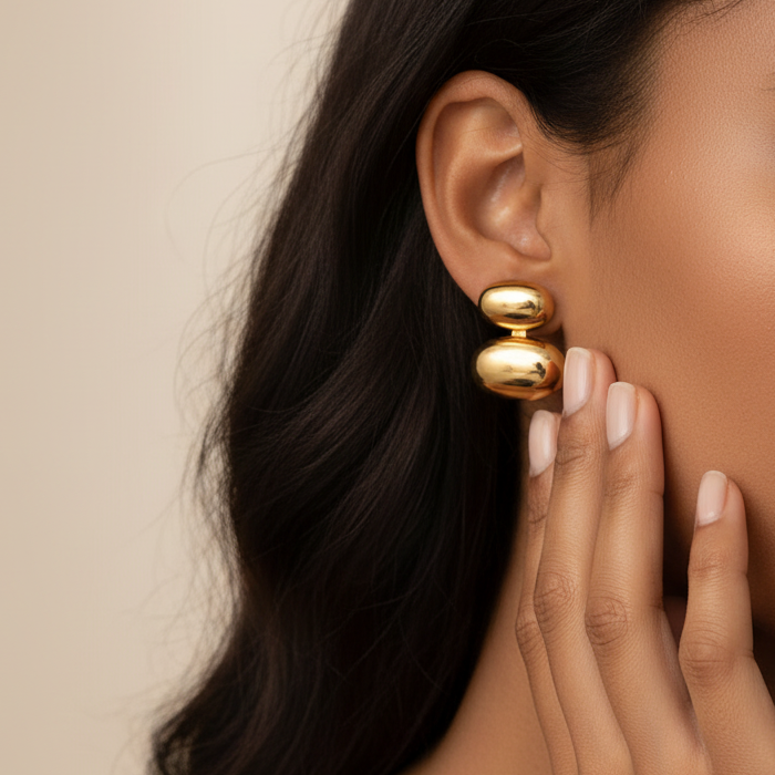 Alba Studs – Actual Product on Brown Skin Model