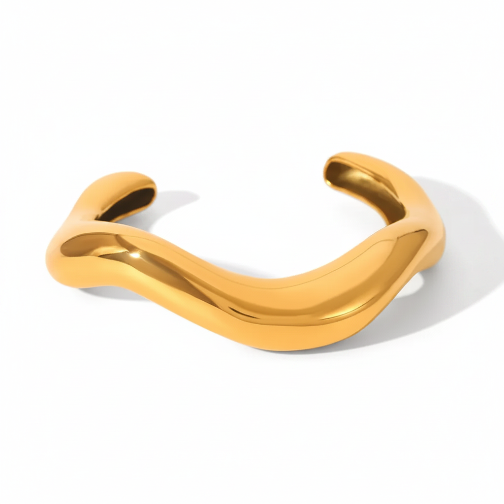 Vague Wave Cuff Bangle – flat lay white background