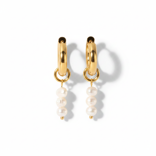 Perle Drop Hoop Earrings – flat lay white background